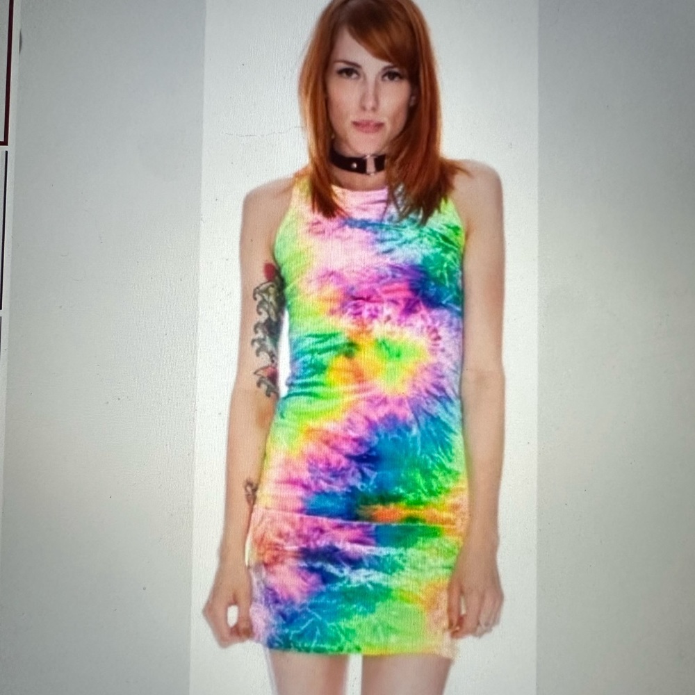RARE velvet tie dye mini dress soft babydoll 90s velour rave colorful rainbow